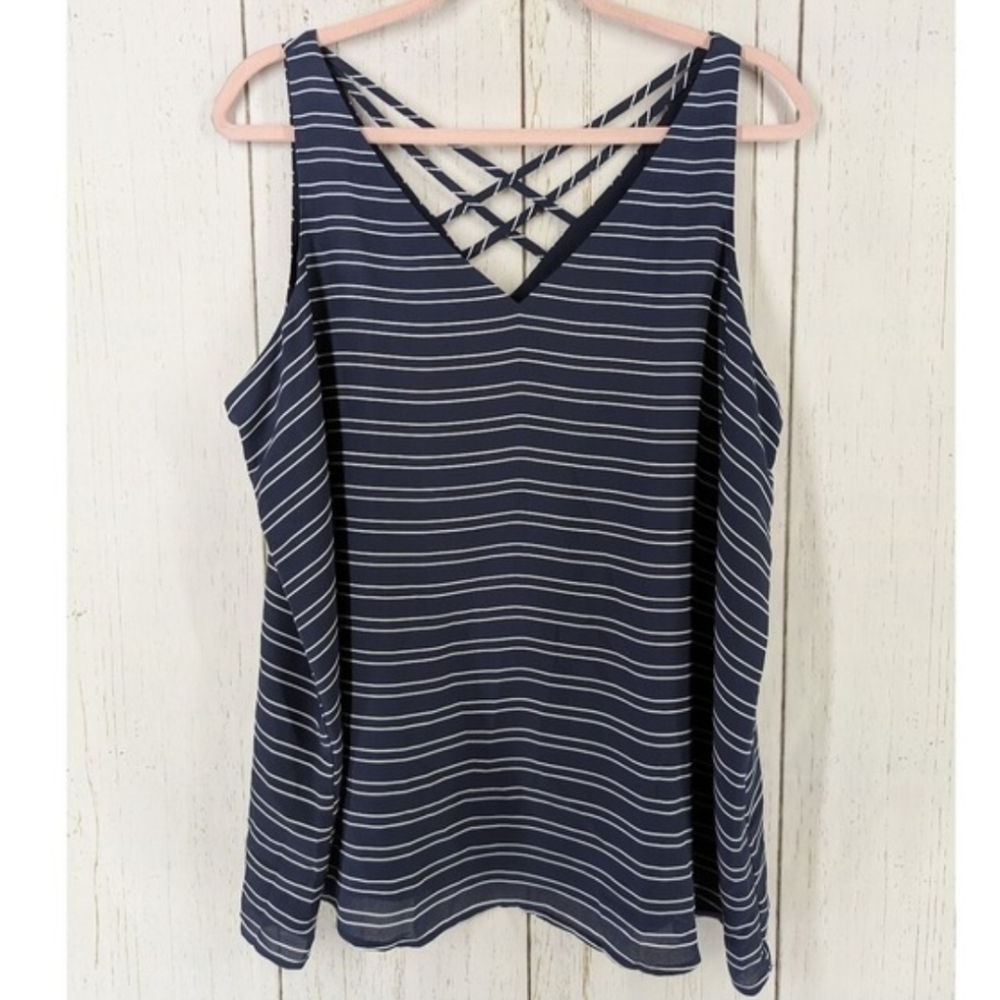 Maurices Navy and White Striped Crisscross Back Tank Top